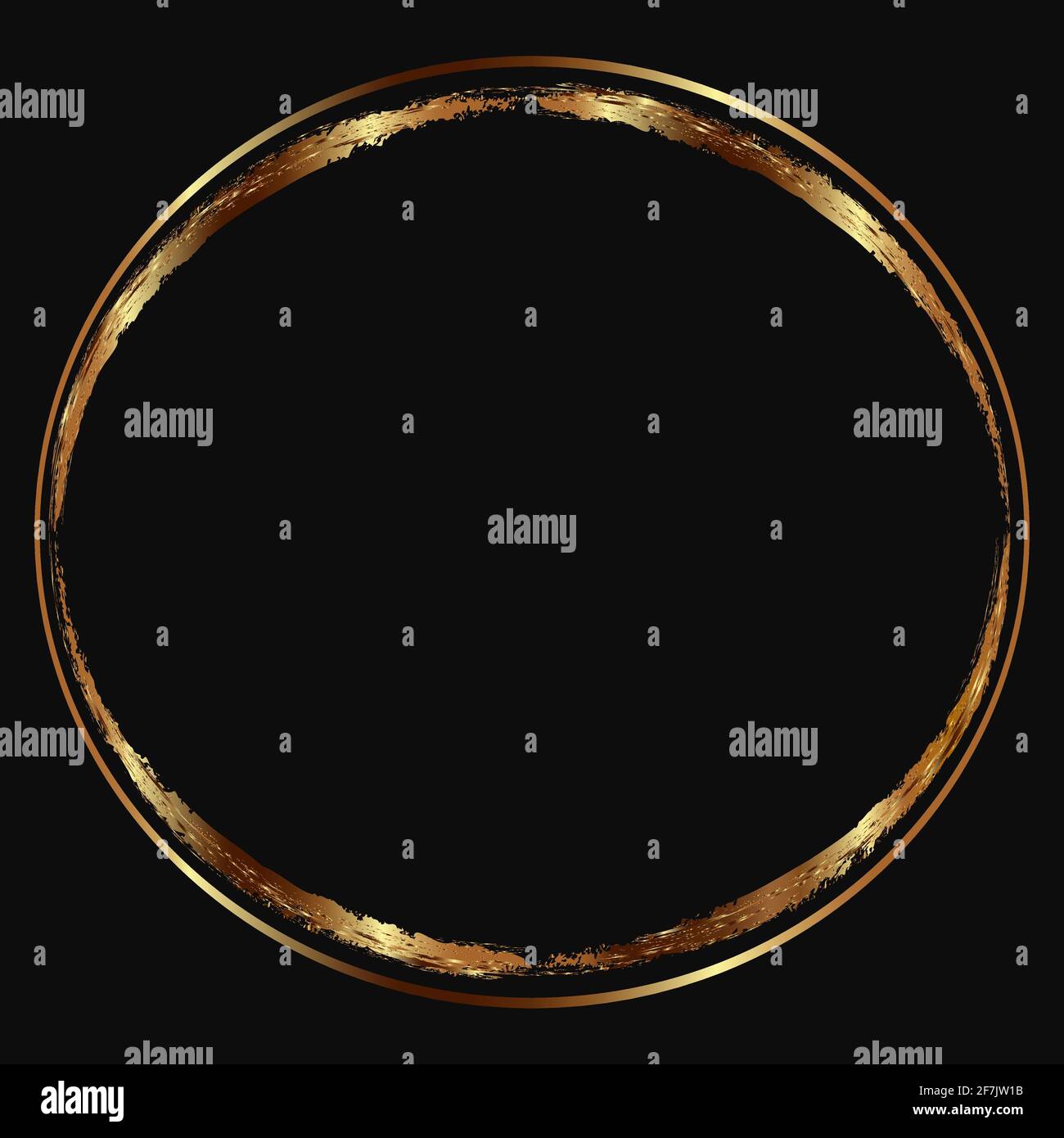 Vector round gold frame with glitter effect on black background. Gold ...