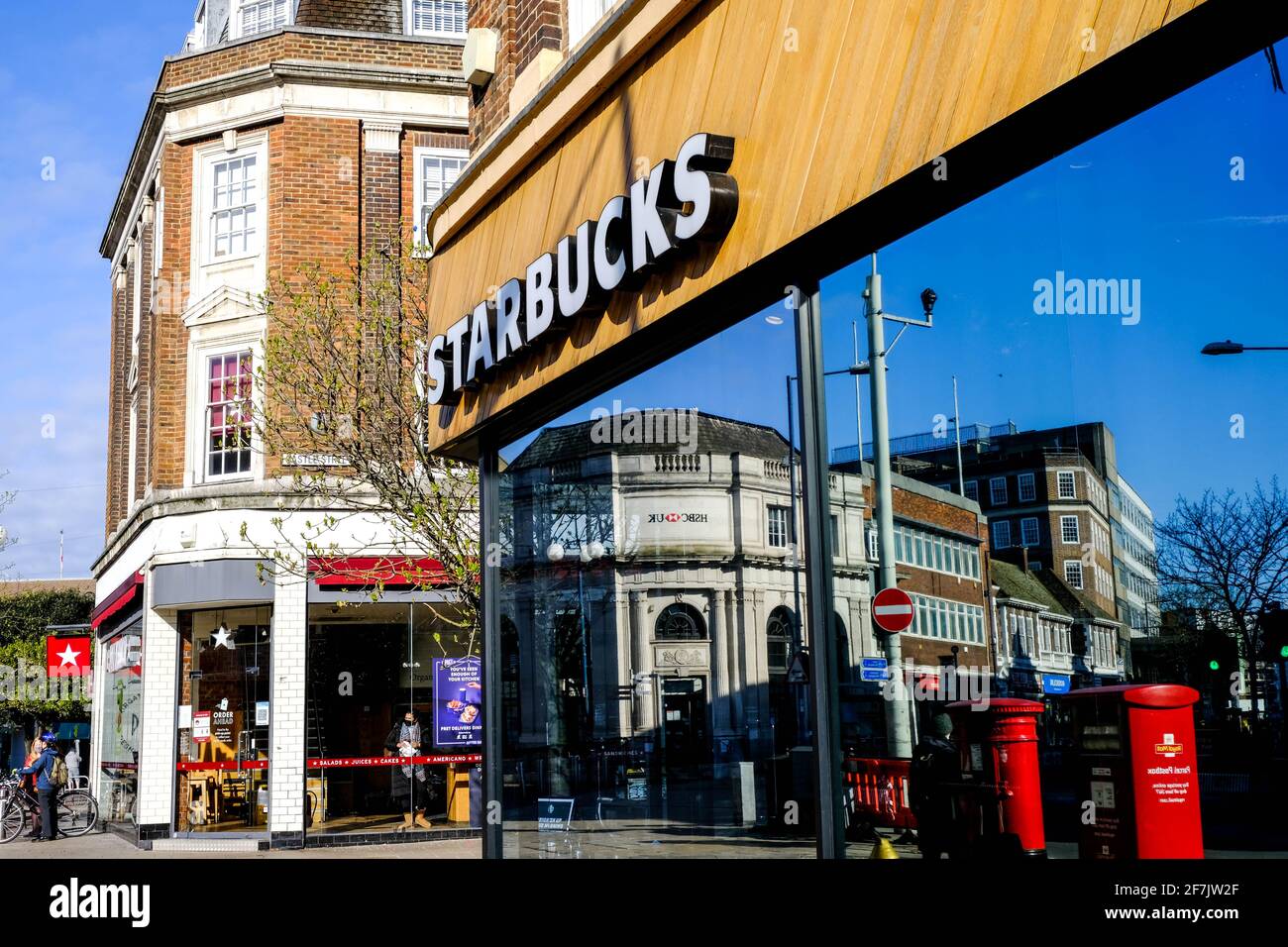 Kingston, London UK, April 7 2021, High Street Branch Of Starbucks
