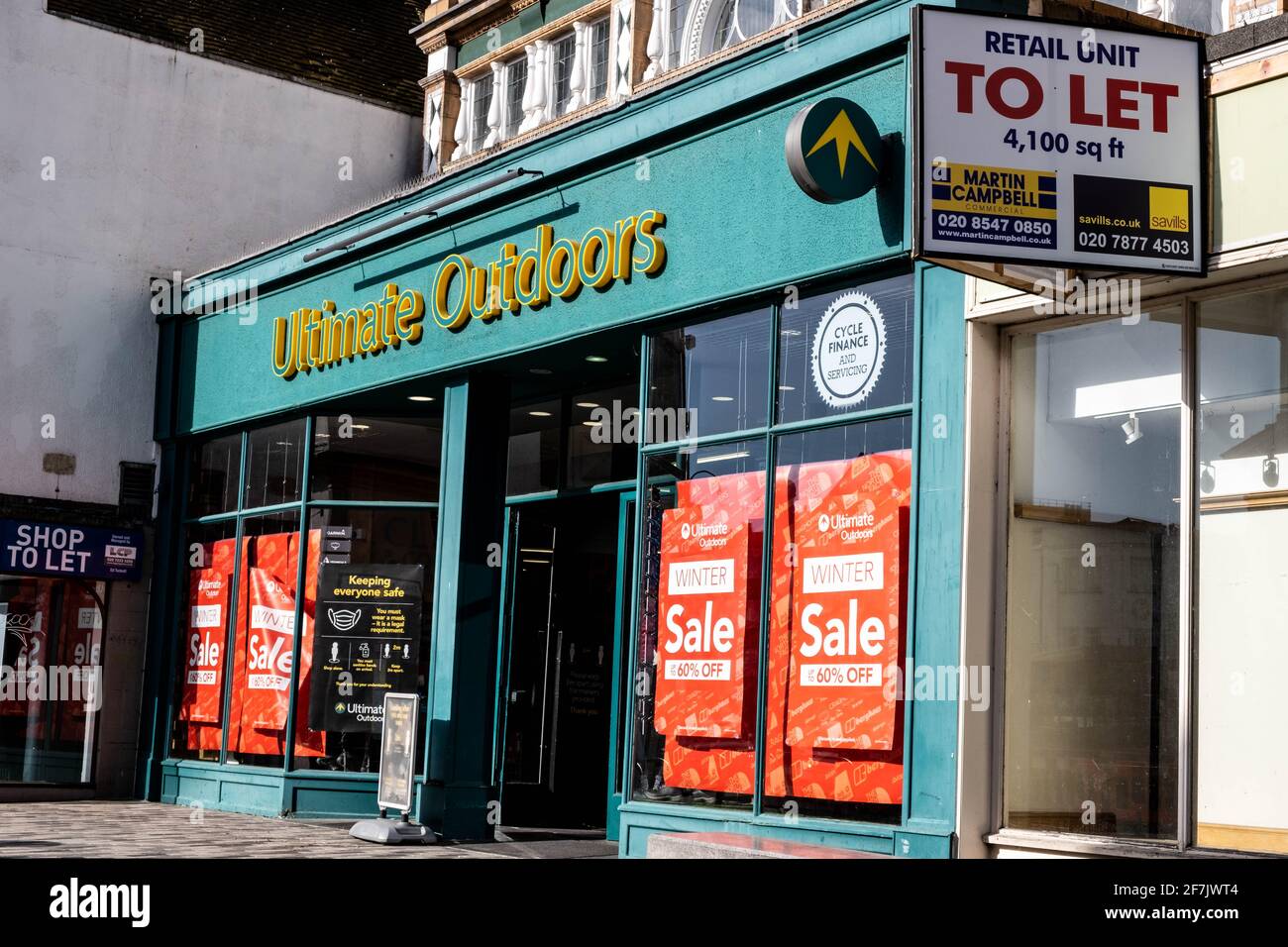 Kingston, London UK, April 7 2021, Ultimate Outdoors Shop Or Store ...
