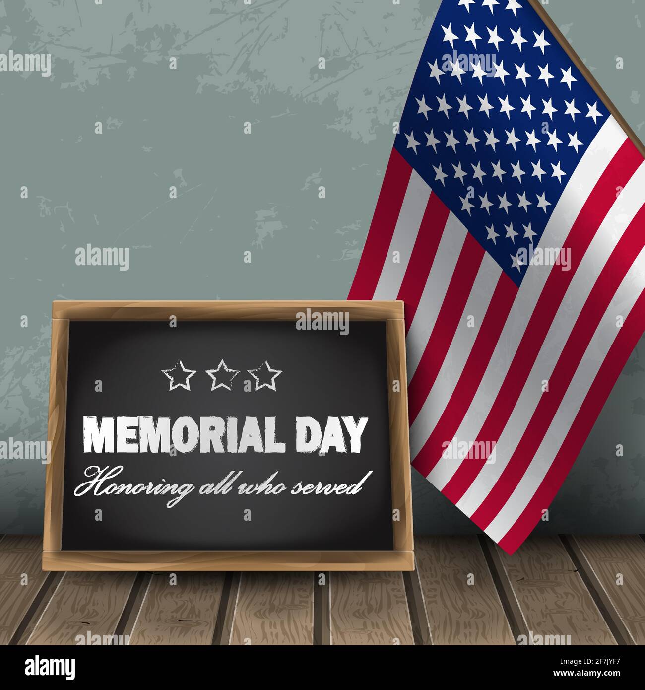 Honoring all who served banner for memorial day. American flag on blue ...
