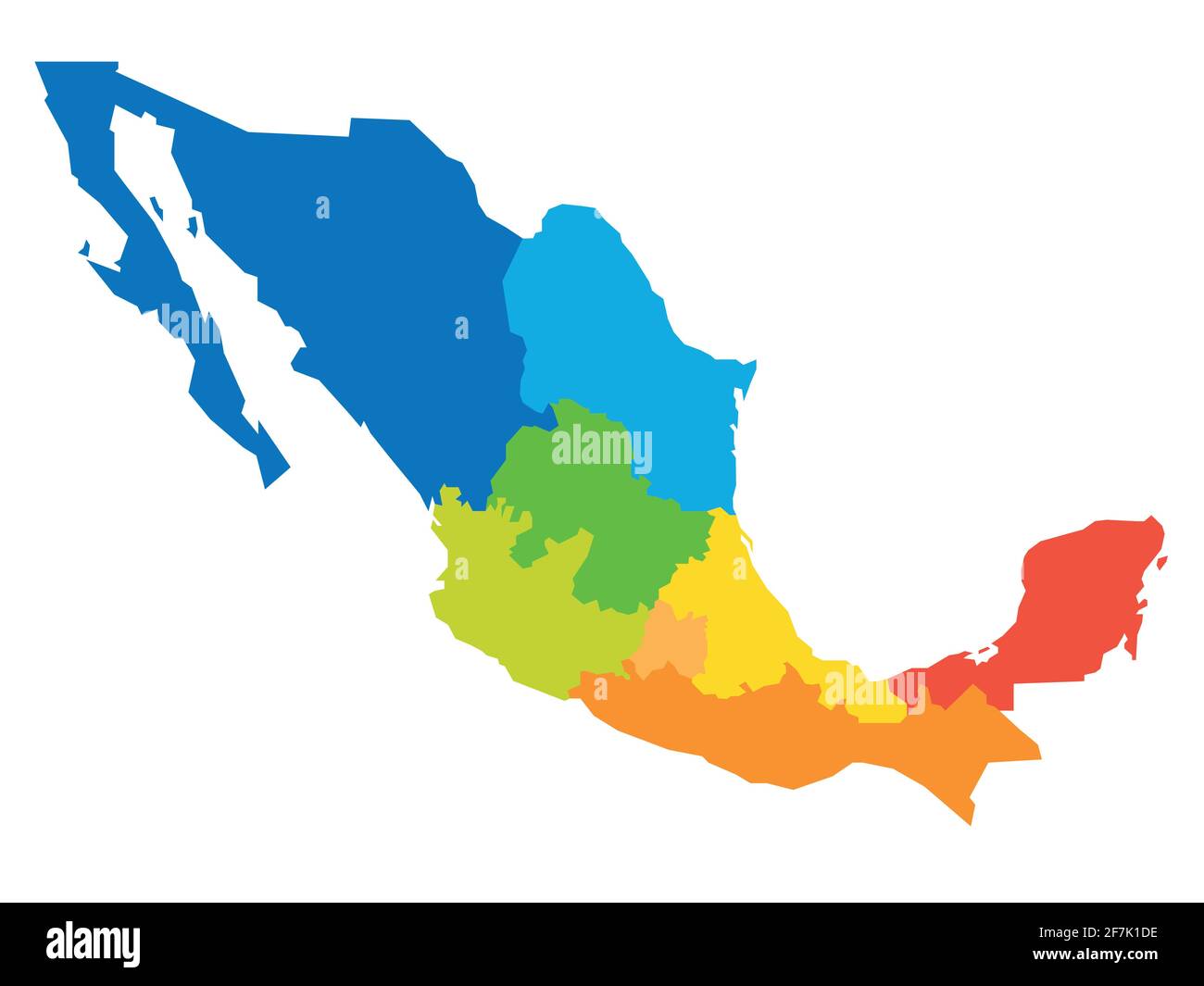 Mexico political map of regions - Mexico Political Map Of Regions 2F7K1DE 