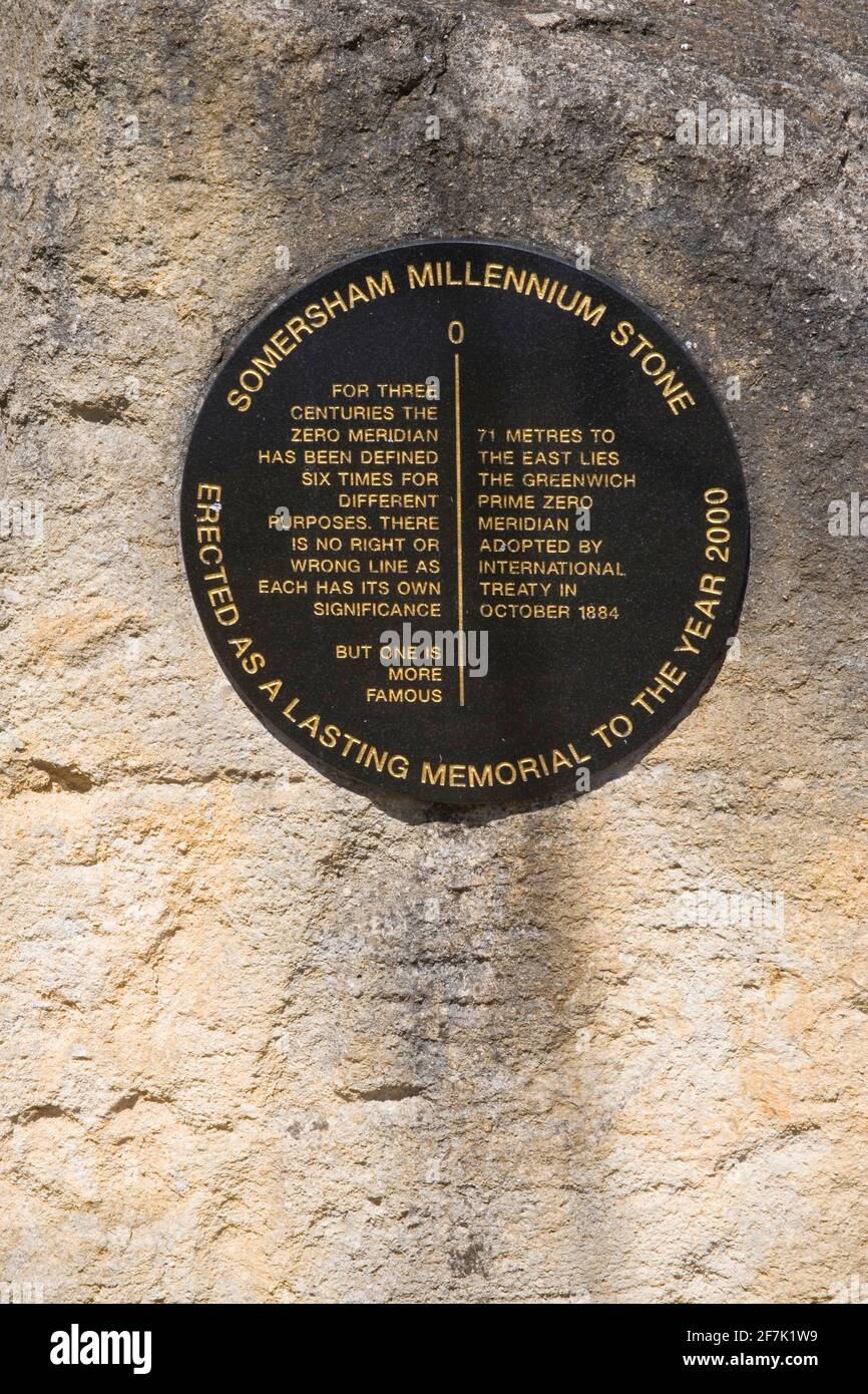 greenwich meridian marker at sonersham in cambridgeshire Stock Photo