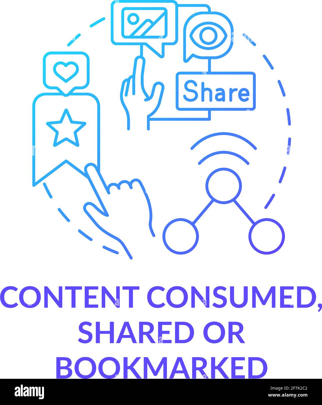 Content consumed, shared, bookmarked blue gradient concept icon Stock Vector