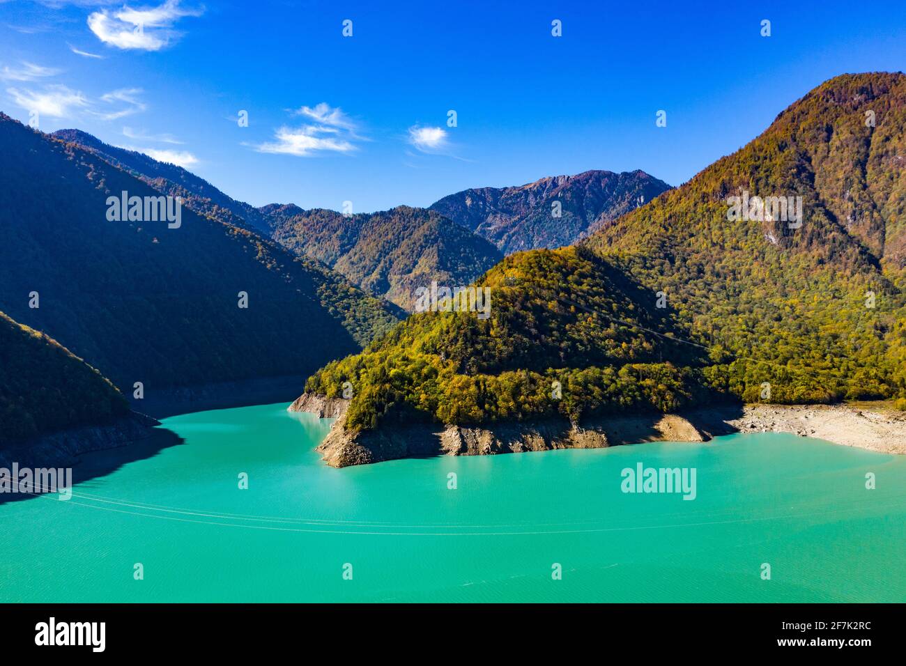 Aerial drone view of blue lakes and green forests. Beautiful summer ...
