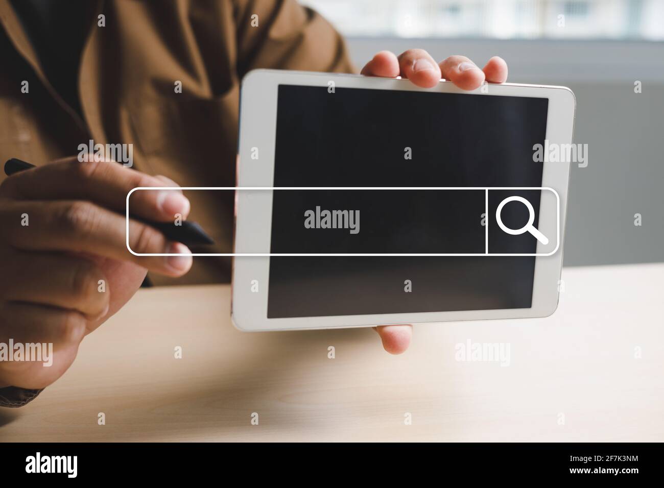 businessman using Searching Browsing Internet of things (IoT) internet network for Searching Browsing Internet Data Stock Photo