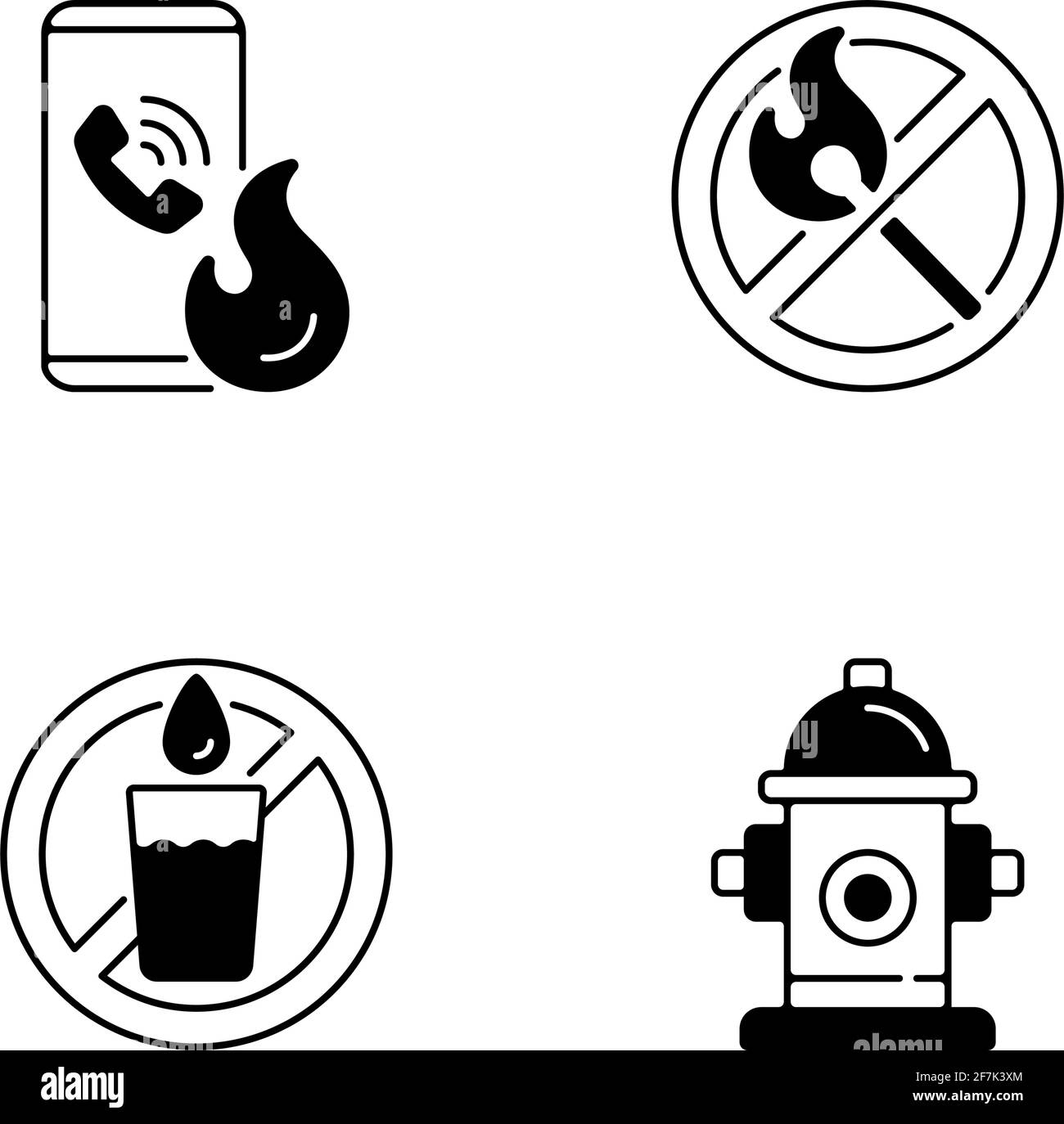 Emergency instructions for fire safety black linear icons set Stock