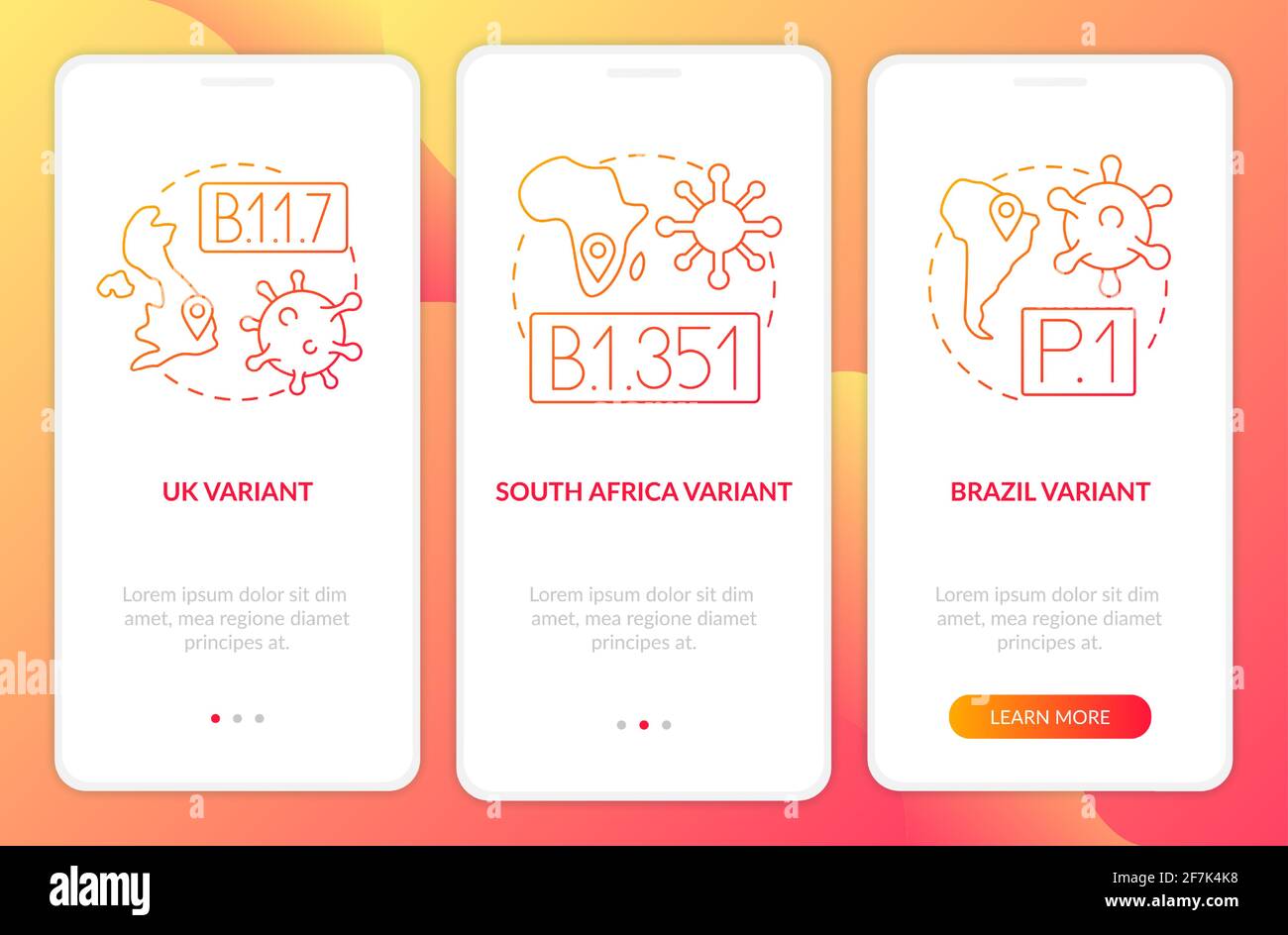 Virus types onboarding mobile app page screen with concepts Stock ...