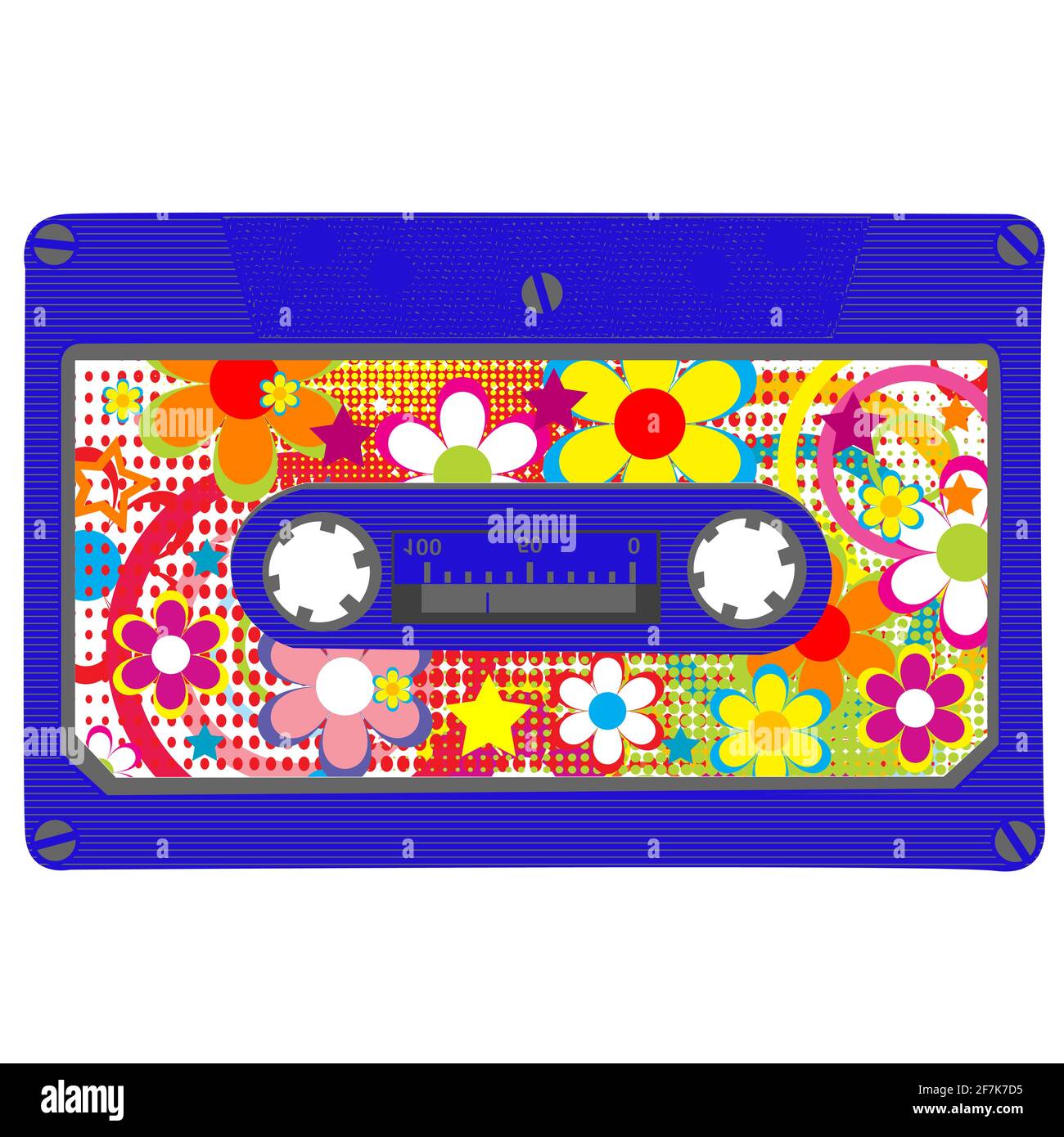 Floral pattern audio cassette on white background Stock Vector