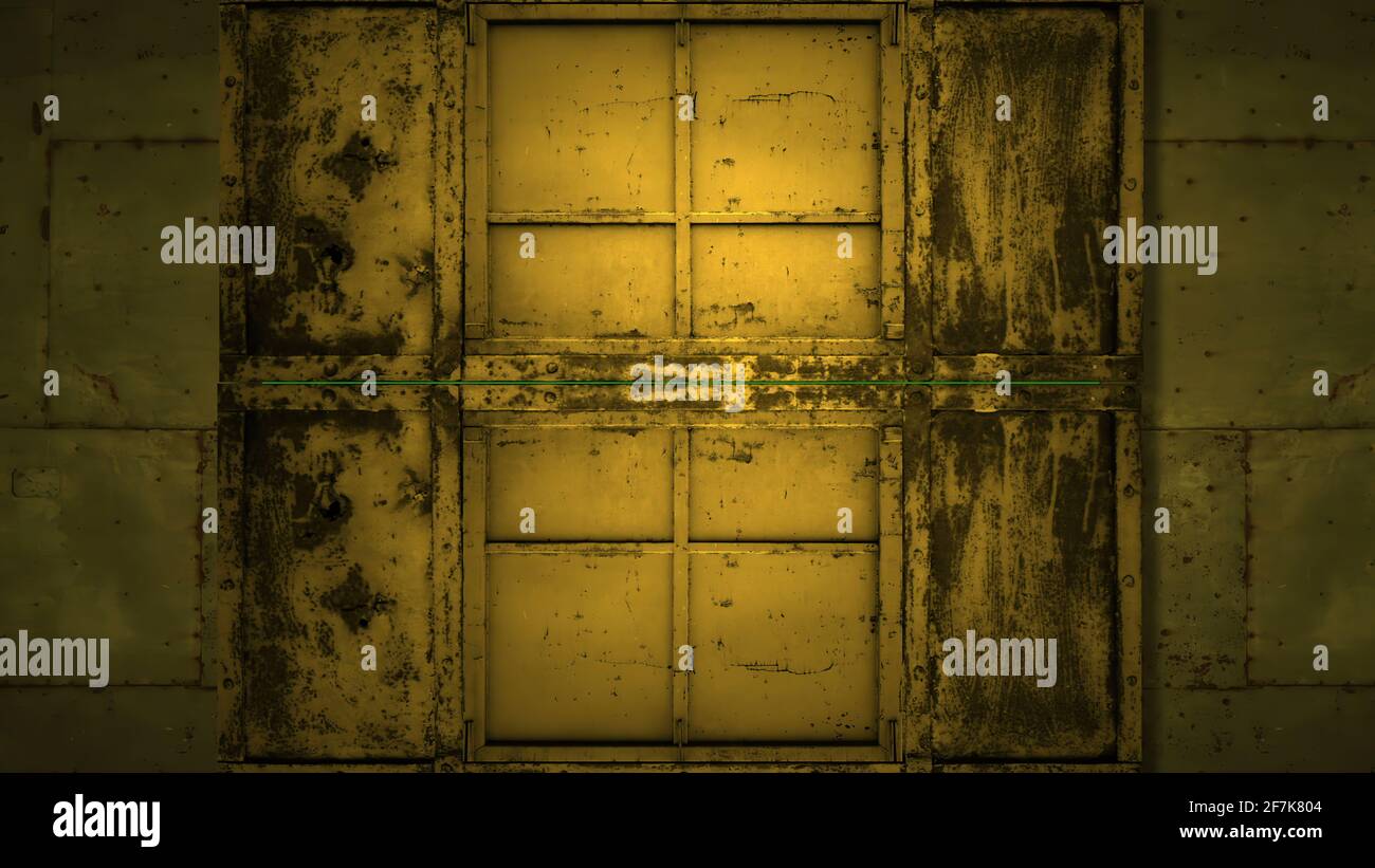 metal door opening to green screen Stock Photo Alamy