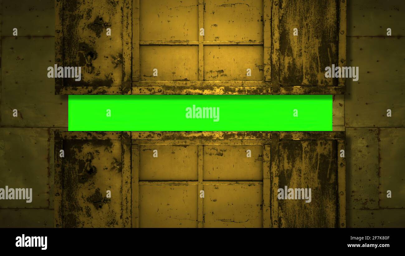 metal door opening to green screen Stock Photo Alamy