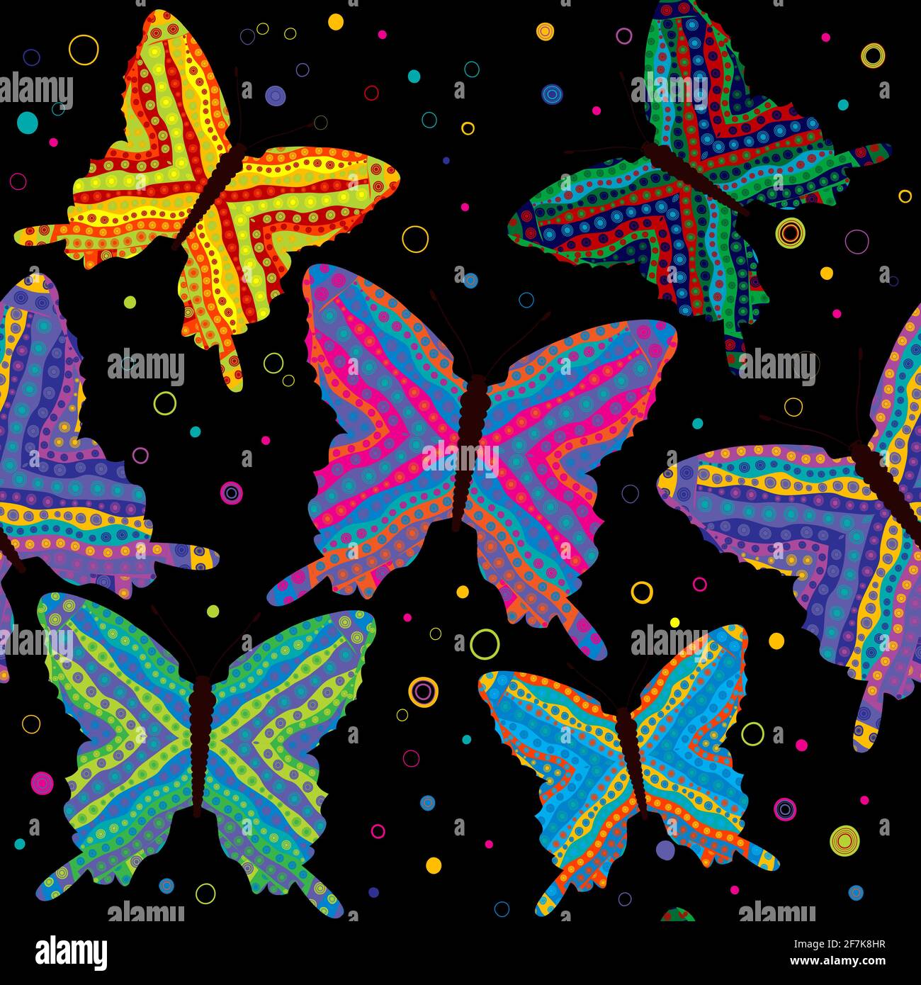 Abstract seamless background with patterned butterflies Stock Vector