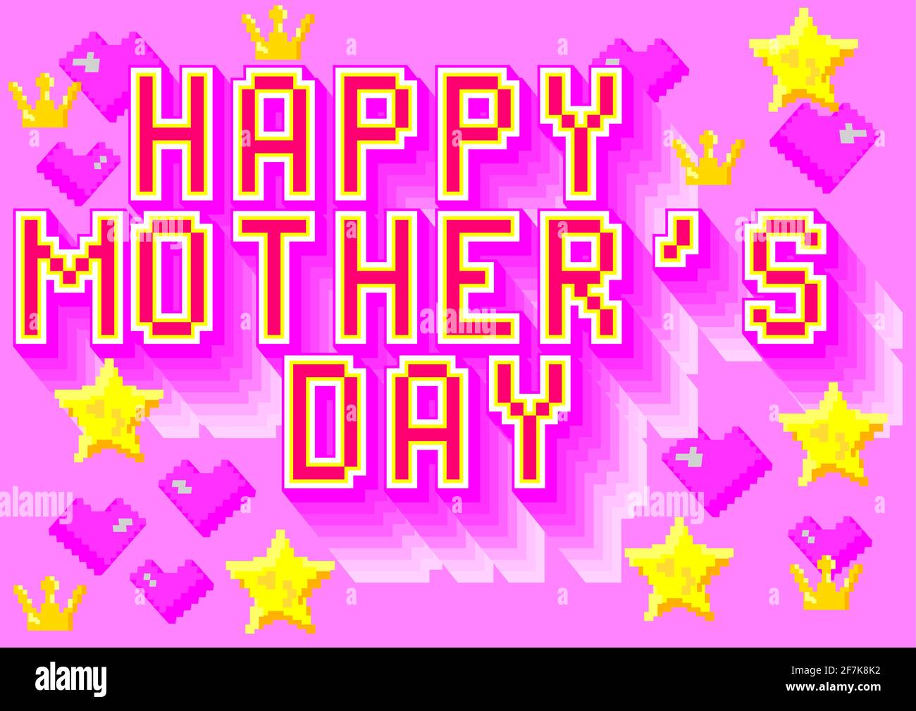 Happy Mother's Day lettering. Pixel art calligraphy lettering. Retro video game style poster for your social media, cards, product, shop, tags. Vector Stock Vector