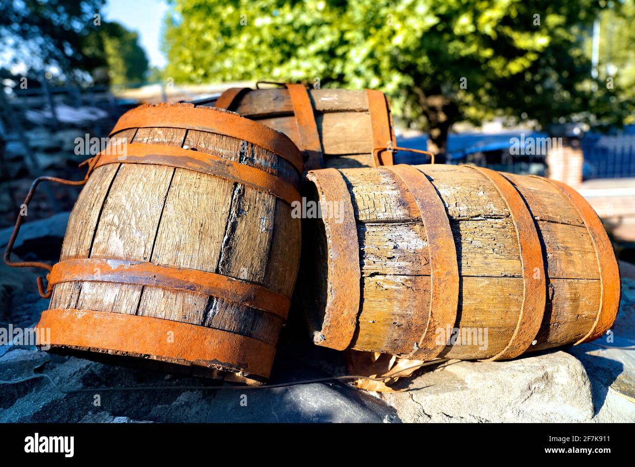 Wooden barrels for storing wine Stock Photo Alamy