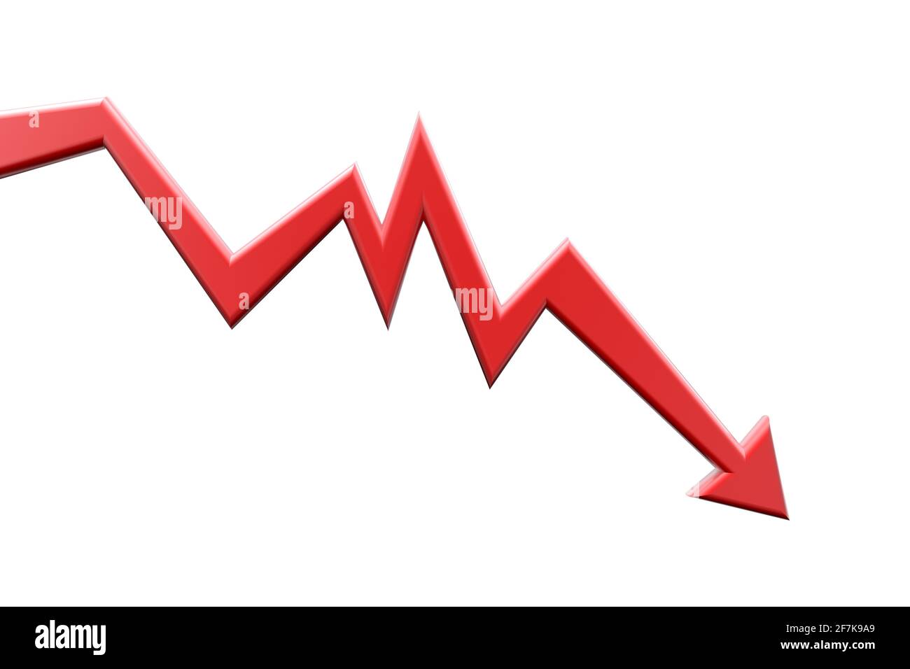Red arrow moving down. Graph chart. Business and finance concept of recession process or failure. Stock Photo