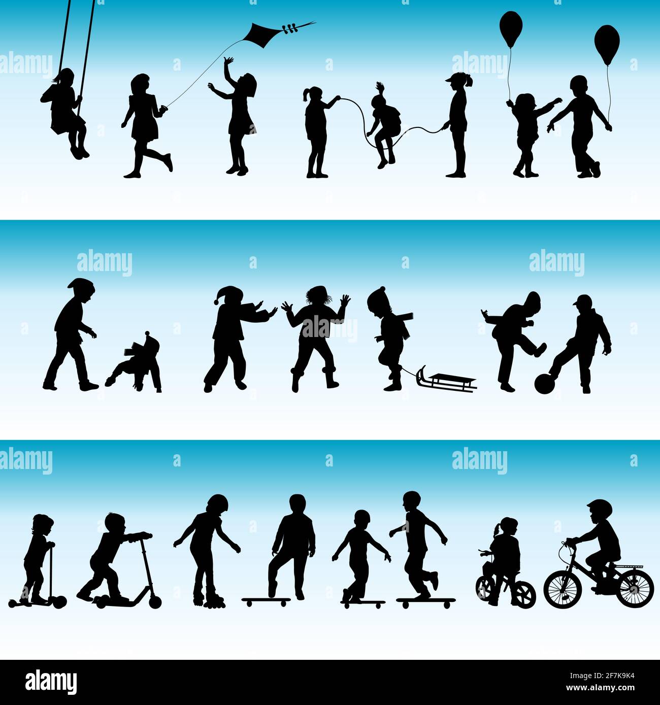 Collection of silhouettes of children playing Stock Vector Image & Art ...
