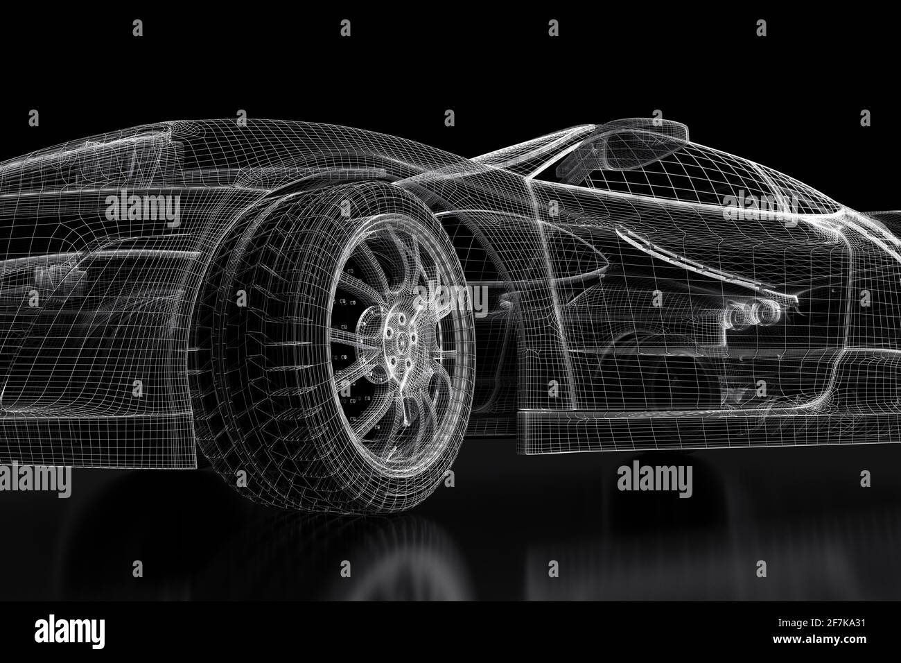 Car vehicle 3d blueprint model on a black background. 3d rendered image Stock Photo