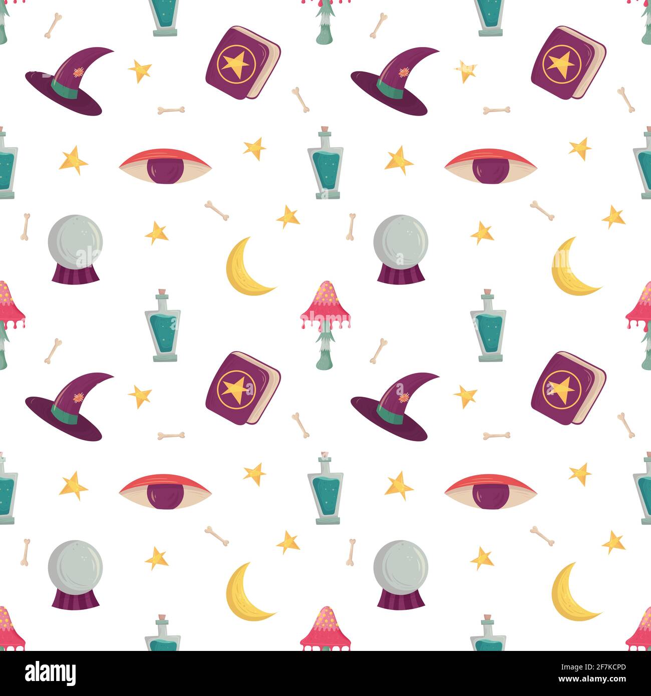 Witch seamless pattern with esoteric tools. Witchcraft supply Stock Vector