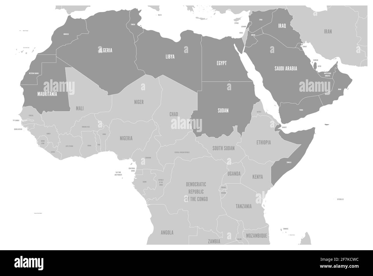 Arab World states political map with higlighted 22 arabic-speaking countries of the Arab League. Northern Africa and Middle East region. Vector Stock Vector