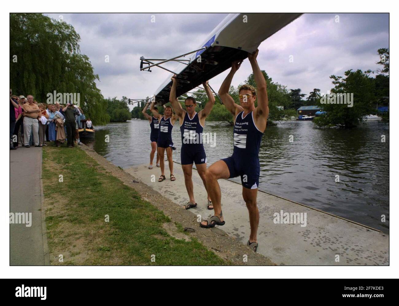 SIR Steve Redgrave,Mathew Pinsent,James Cracknell and Tim Foster for the last time, rowed the boat in which they won Olympic Gold at Sydney to the River and Rowing Museum in Henley-on-Thames Stock Photo