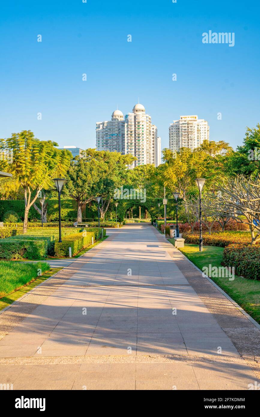 Inside view of a city park in Xiamen, China. Stock Photo