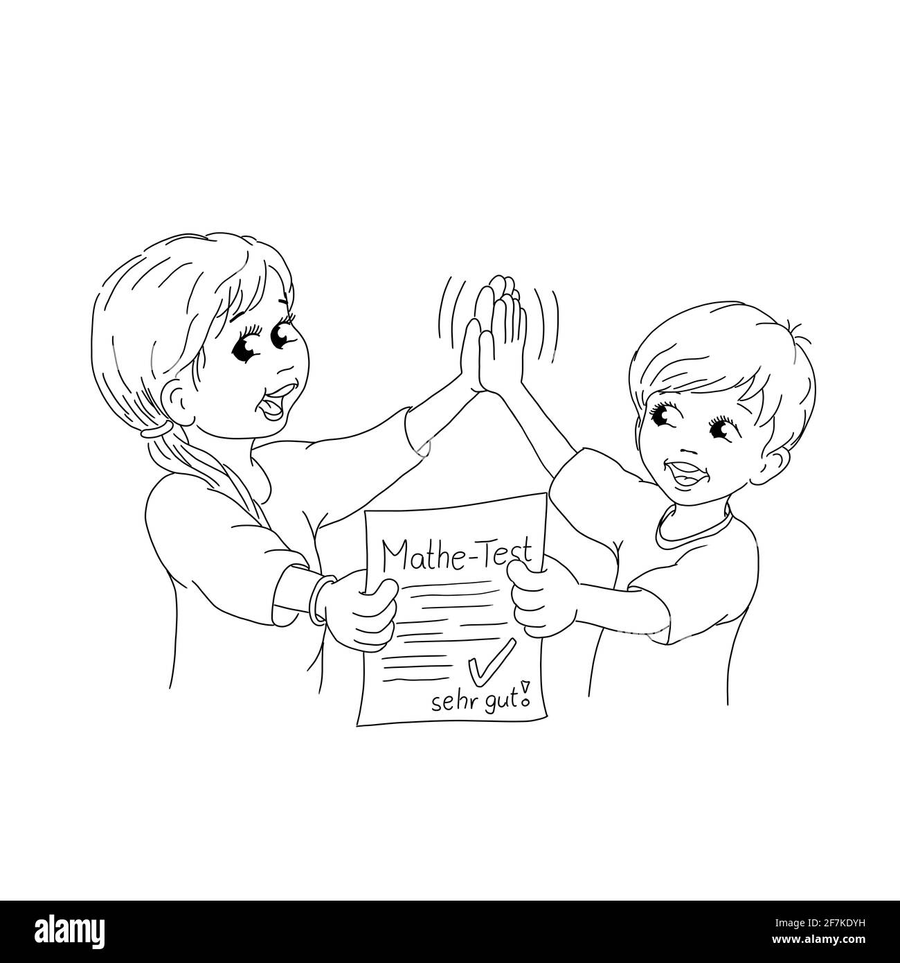 Siblings boy girl pupil high five clap hands congratulations success gain test passed very good school grade school learning successful help each othe Stock Photo