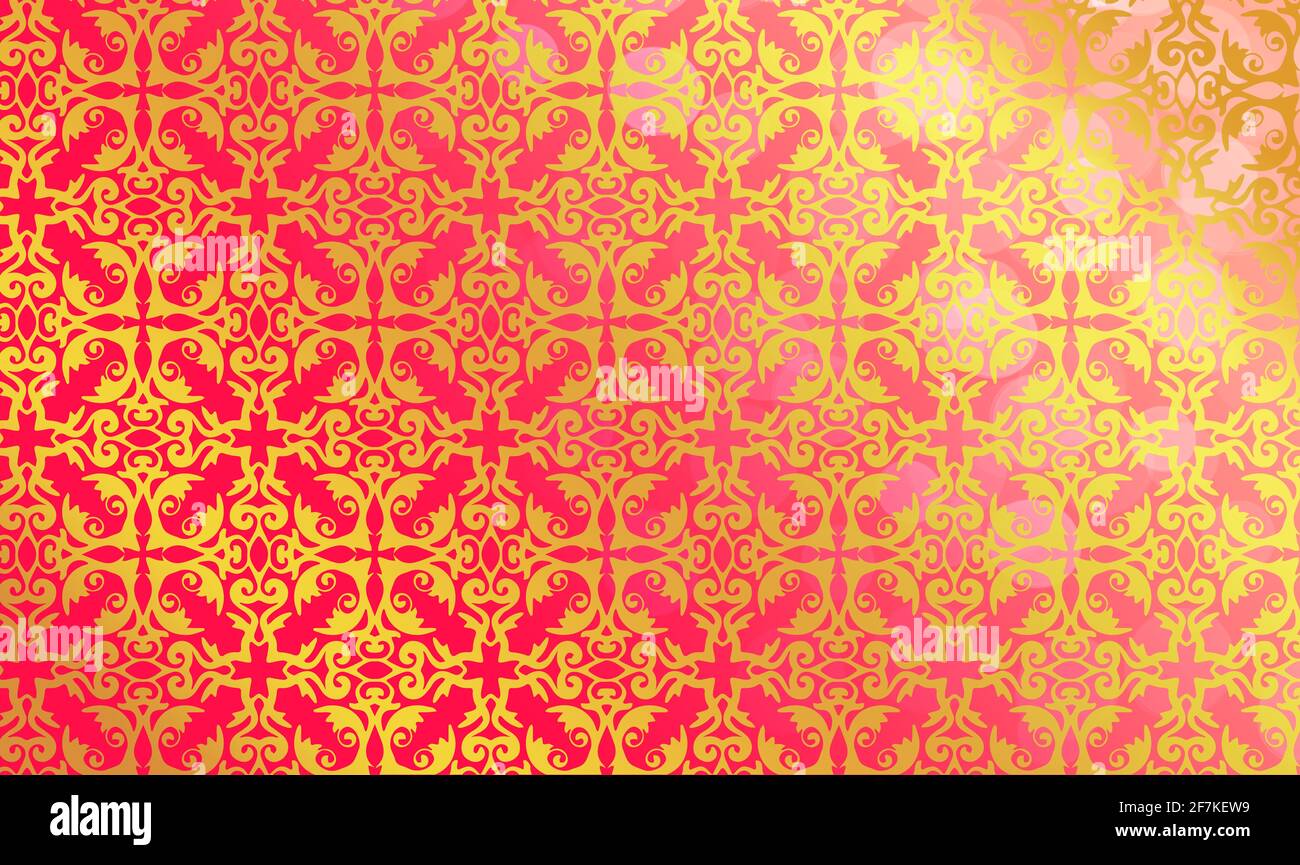 Background template pattern structure floral ornament gold shiny red pink iridescent middle bright beauty wallpaper baroque rococo art nouveau victori Stock Photo