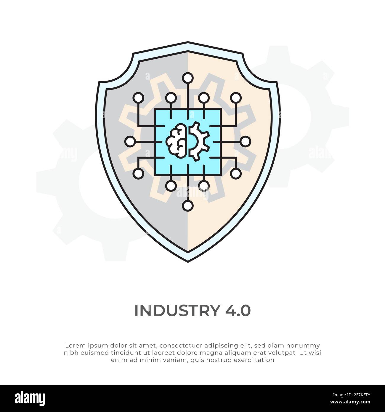 Industry 4.0 vector illustration. Security industrial machine learning concept. AI process automation technology development image. Stock Vector