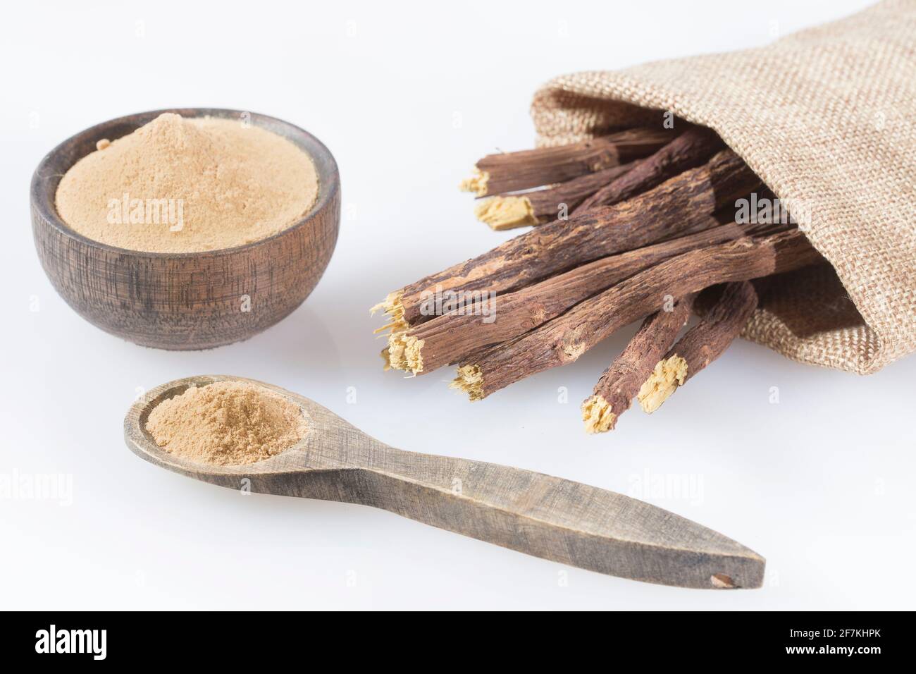 Stems and licorice powder Glycyrrhiza glabra. Licorice root has