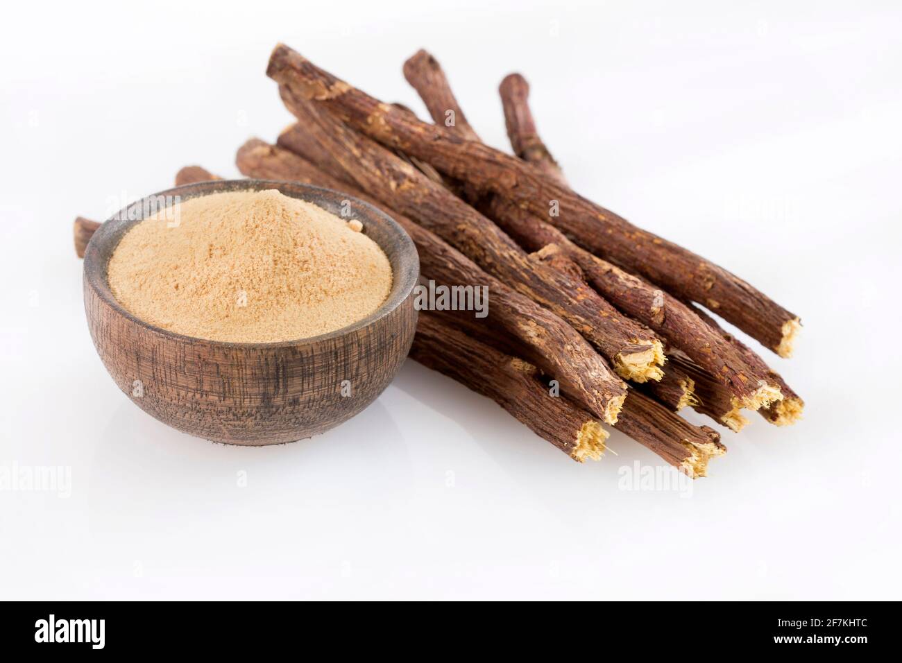 Stems and licorice powder Glycyrrhiza glabra. Licorice root has