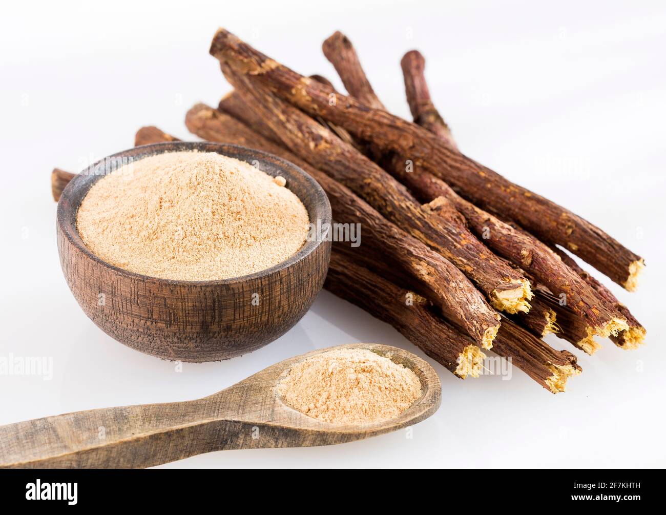 Stems and licorice powder Glycyrrhiza glabra. Licorice root has