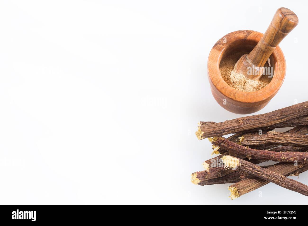 Stems and licorice powder Glycyrrhiza glabra. Licorice root has