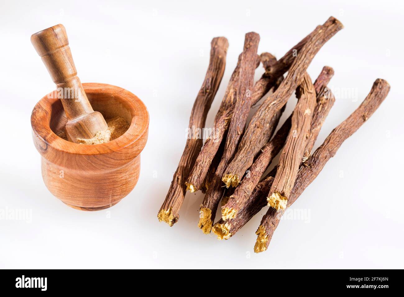 Stems and licorice powder Glycyrrhiza glabra. Licorice root has