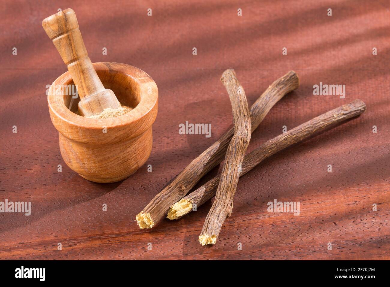 Stems and licorice powder Glycyrrhiza glabra. Licorice root has