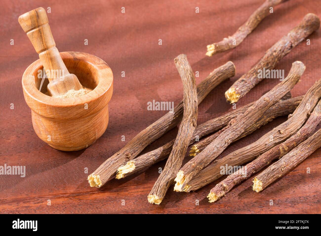 Stems and licorice powder Glycyrrhiza glabra. Licorice root has