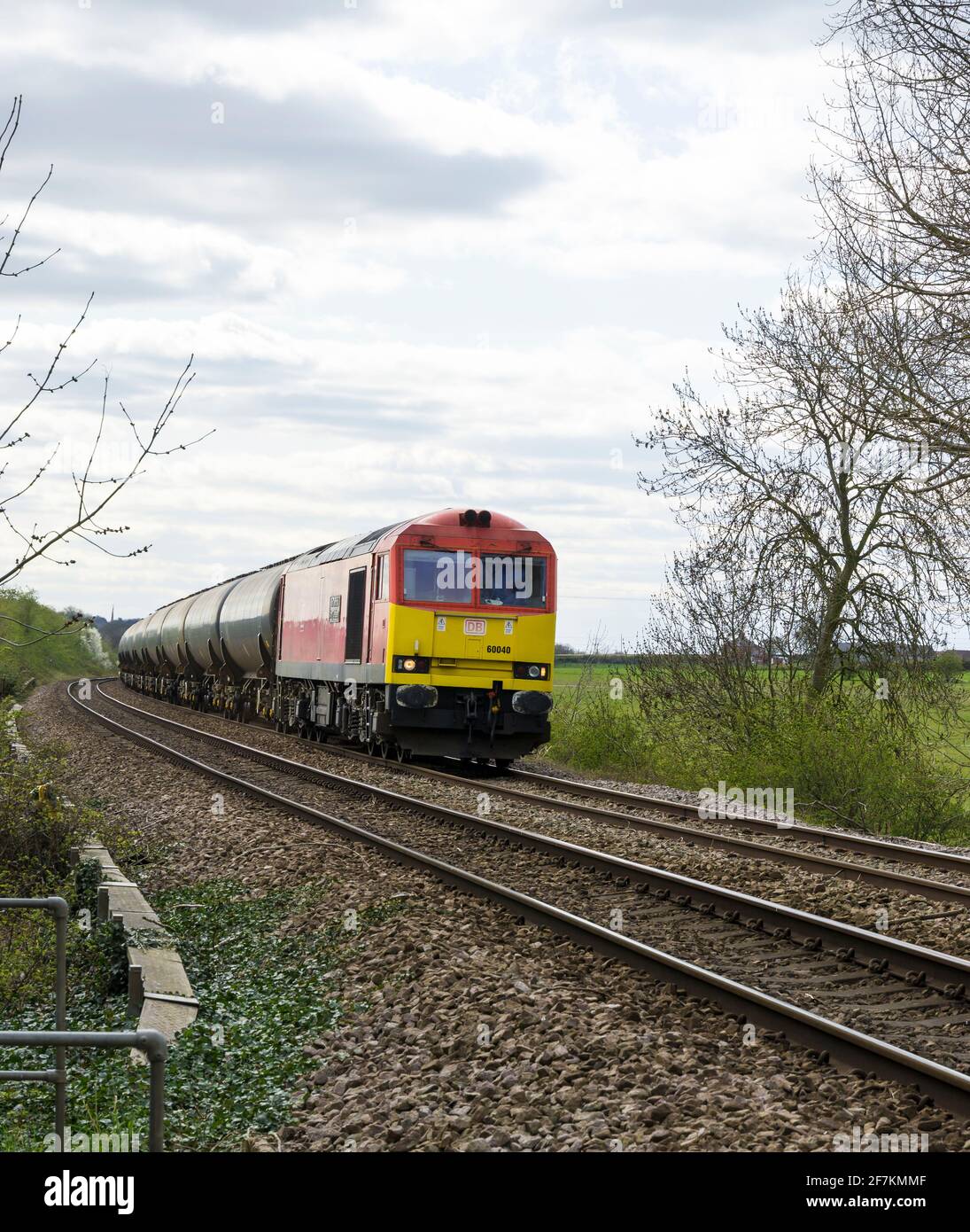 Class 60 diesel electric goods engine towing train of tankers Stock Photo