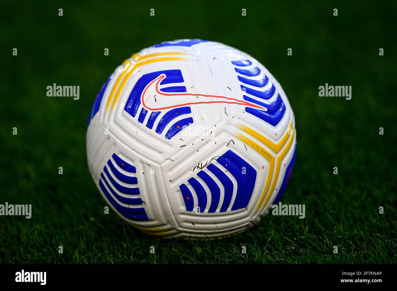 Turin, Italy - 07 April, 2021: Official Serie A match ball 'Nike Flight' is  seen prior to the Serie A football match between Juventus FC and SSC Napoli.  Juventus FC won 2-1