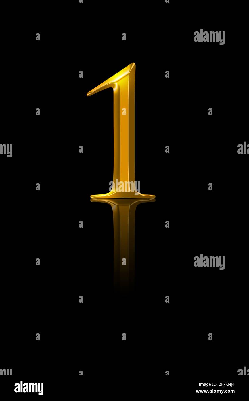 One, gold number, over black. Symbol of the number one, representing a ...