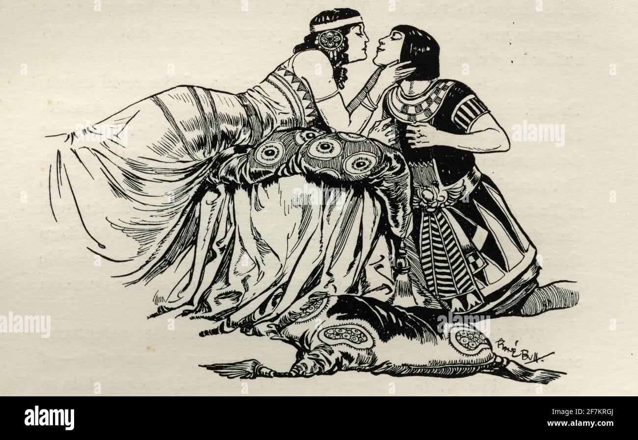 Scene from Cleopatra from the ballet by Mikhail Fokine. Cleopatra and Amoun kissing Stock Photo