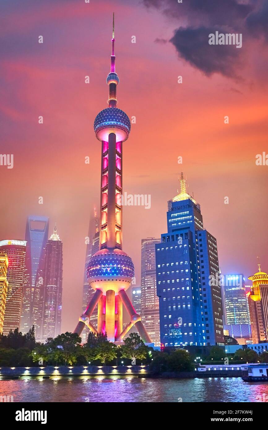 Oriental Pearl TV Tower, Pudong, Shanghai, China Stock Photo