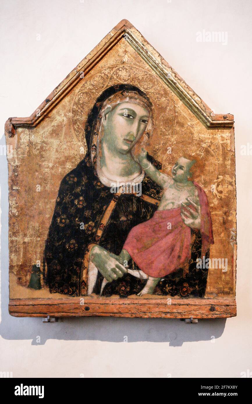Italy Umbria Perugia: National gallery of Umbria  - Meo di Guido da Siena - Centrale di polittico - Madonna col Bambino Stock Photo