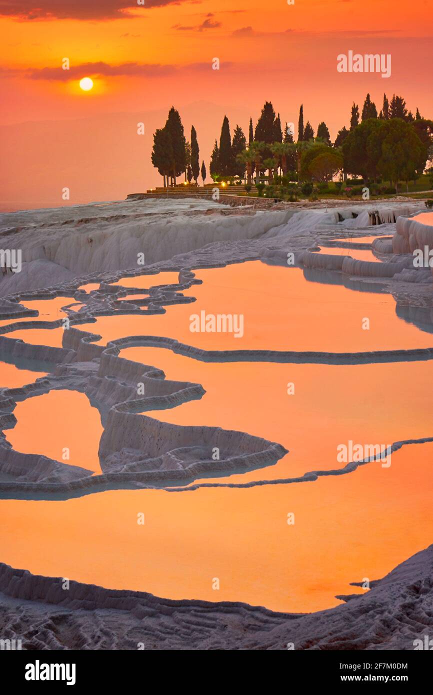 Pamukkale Limestone Terraces At Sunset Pamukkale Turkey Stock Photo pamukkale-limestone-terraces-at-sunset-pamukkale-turkey-stock-photo