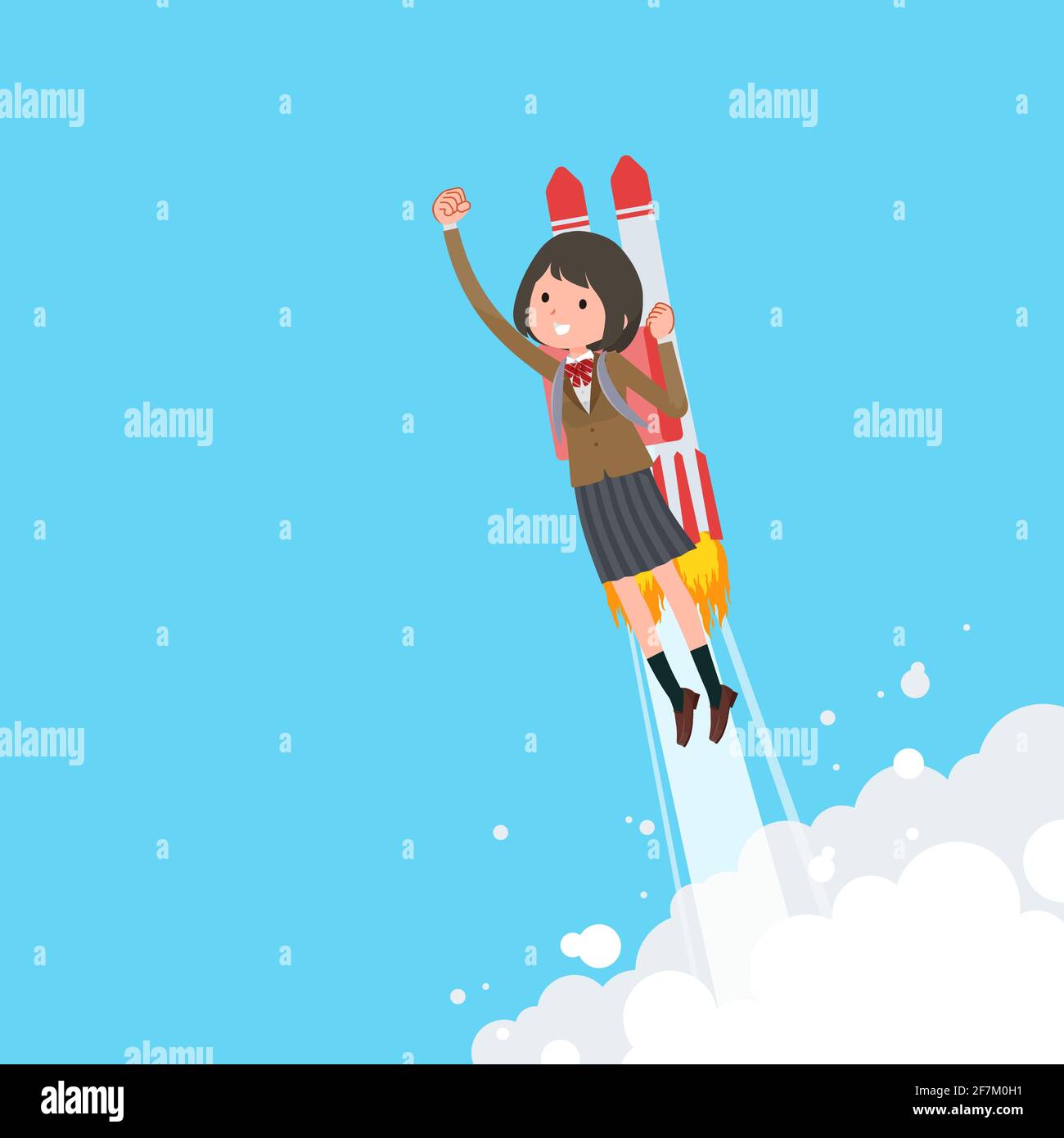 A set of schoolgirl taking off with a rocket jet.It's vector art so easy to edit. Stock Vector