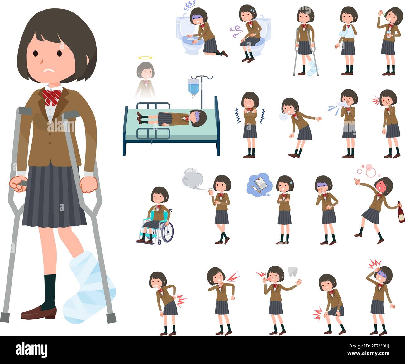 A set of schoolgirl with injury and illness.It's vector art so easy to edit. Stock Vector
