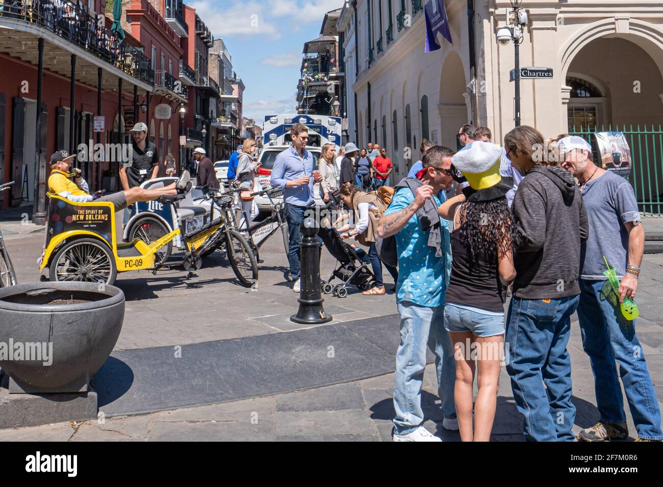 NEW ORLEANS, LA, USA - APRIL 14, 2019: People gathering near the Cabildo on Chartres Street during French Quarter Festival Stock Photo