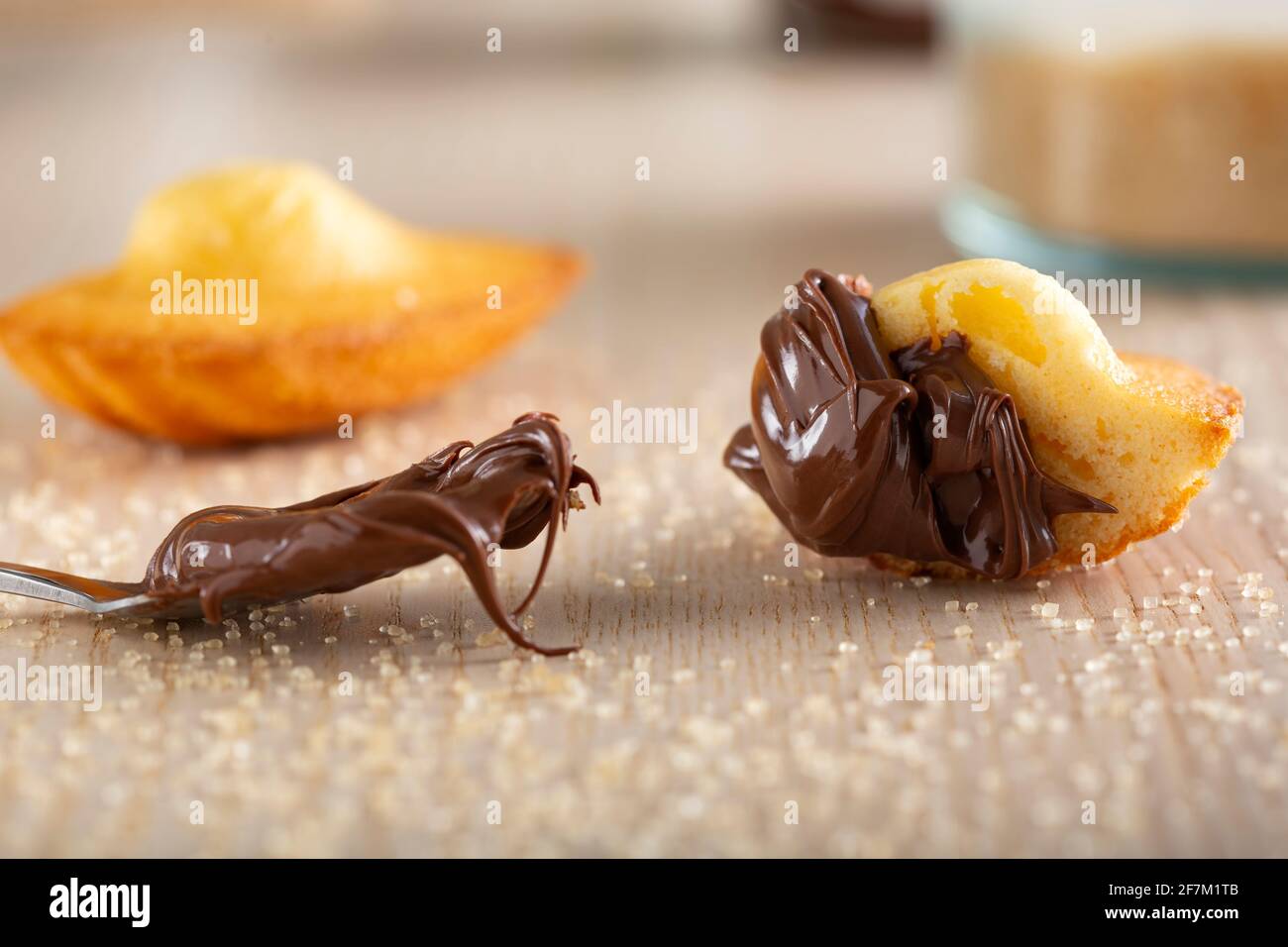 French madeleine with chocolate - close up view Stock Photo