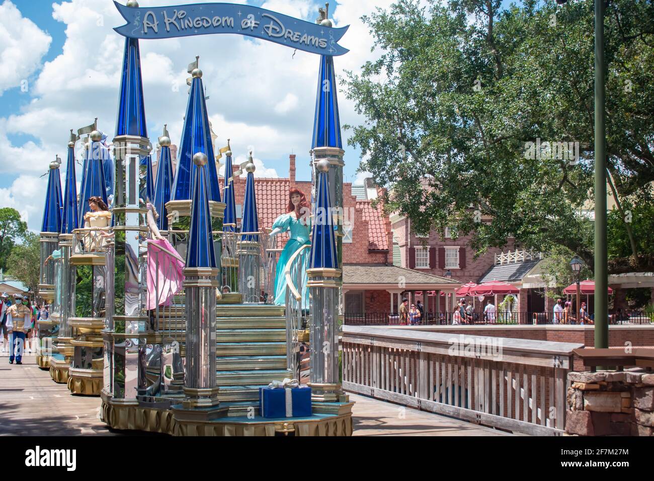 Orlando, Florida. August 04, 2020. Ariel and Aurora on beautiful parade float at Magic Kingdom (471) Stock Photo