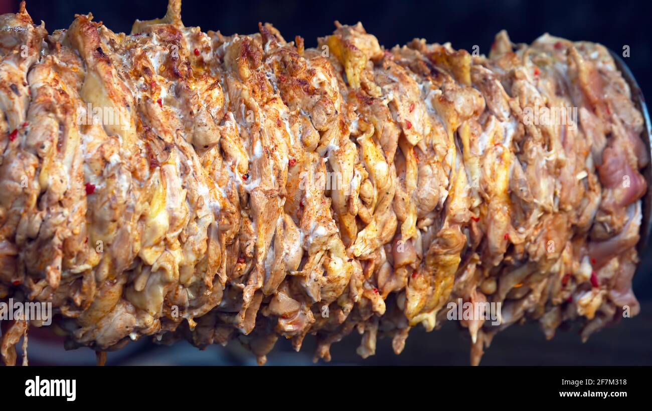 chicken meat for cooking shawarma. fast food. street food. protein food