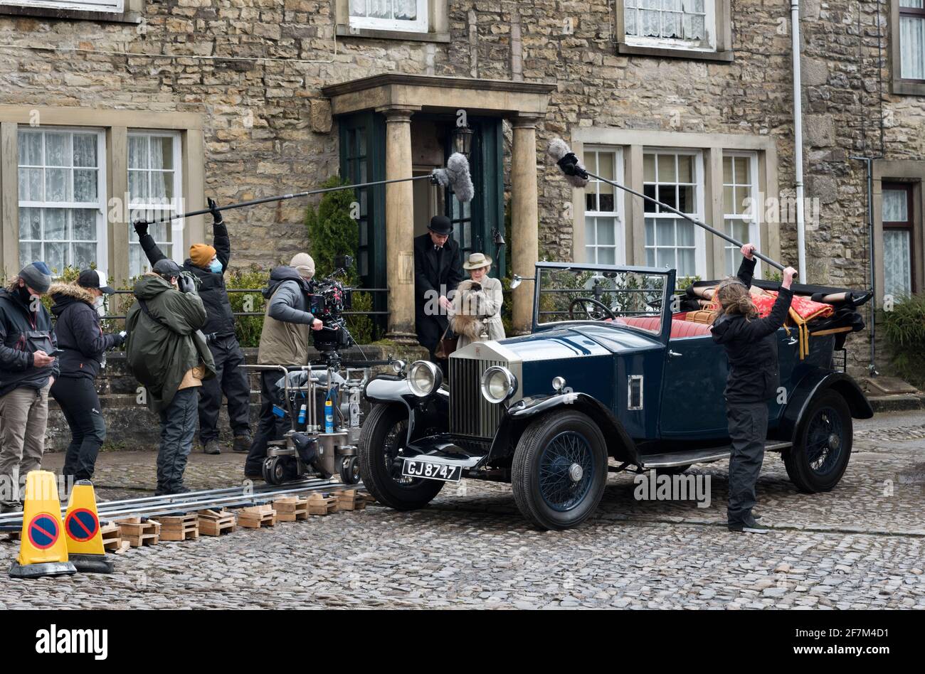 Filming for the new series of 'All Creatures Great and Small', the TV series based on the books about Yorkshire vet James Herriott. The scene here is being filmed in the village of Grassington, in the Yorkshire Dales National Park. Stock Photo