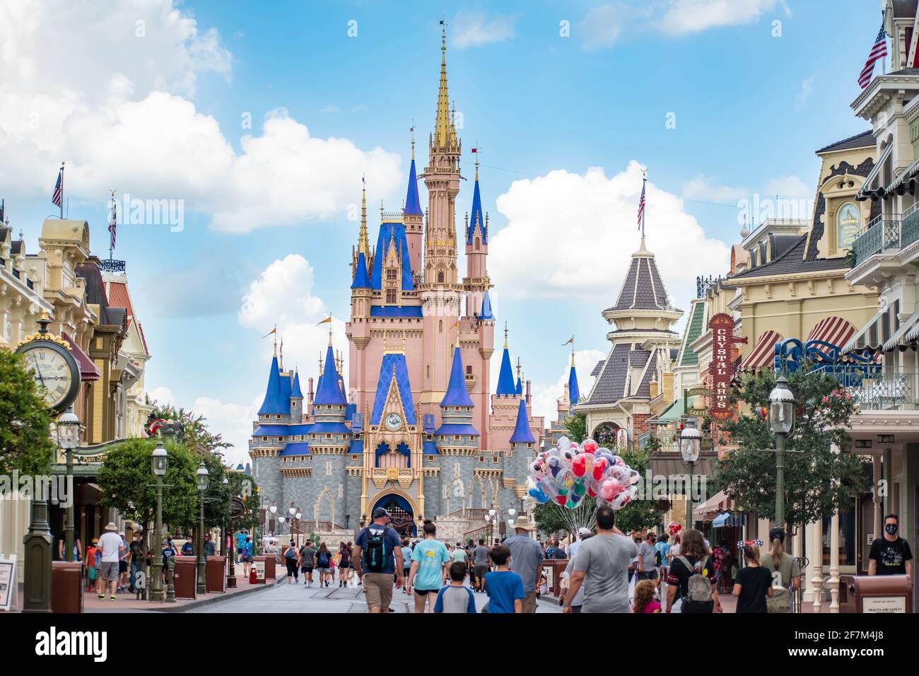Orlando, Florida. August 04, 2020. People walking on Main Street at Magic Kingdom (339) Stock Photo