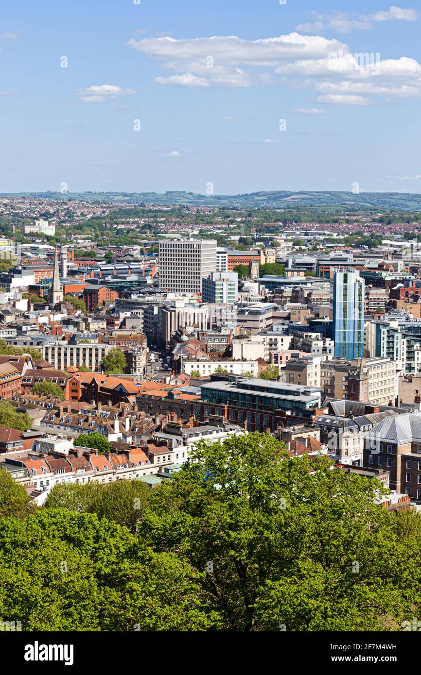 Central Bristol UK - viewed from Cabot Tower in Brandon Hill Park, Bristol UK Stock Photo